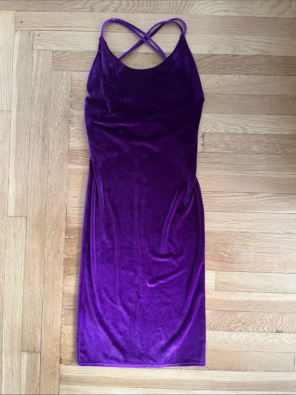 Purple Velvet Slip Dress with Crisscross Straps